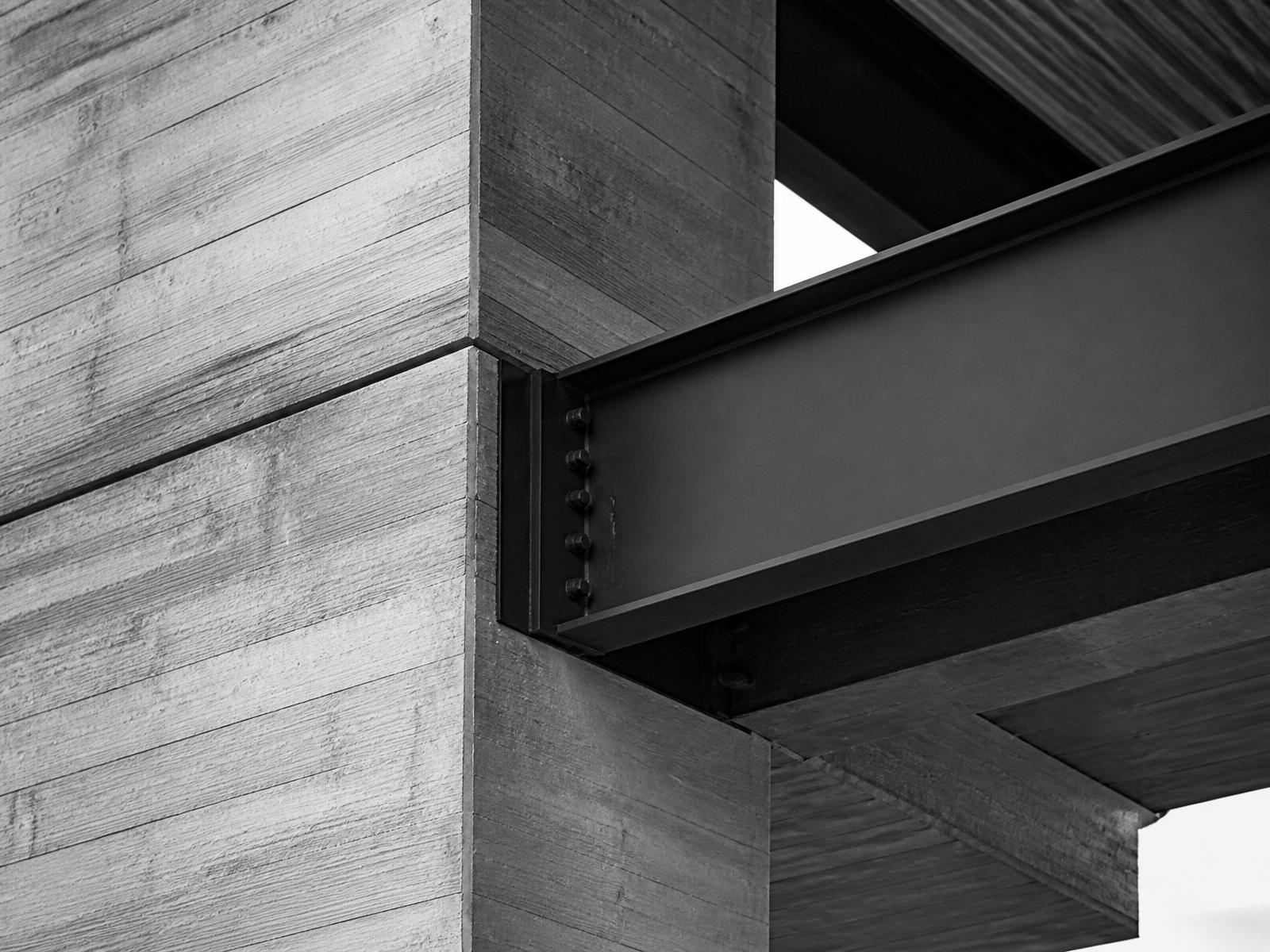 Close detail of concrete and structural steel
